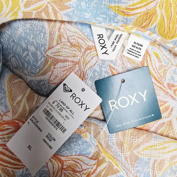 Roxy Midi Dress Size XL Floral Strappy Land of All Womens Blue Crinkle NWT - Picture 9 of 11